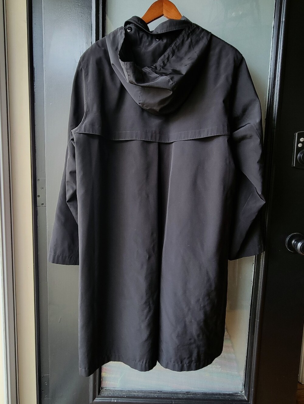 Black Gallery all-weather Coat XL Removable Hood Hidden button front Zip closure - Picture 3 of 16